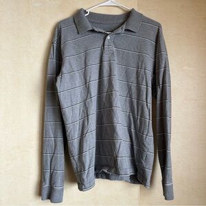 St. John's Bay Gray Striped Long Sleeve Polo Shirt